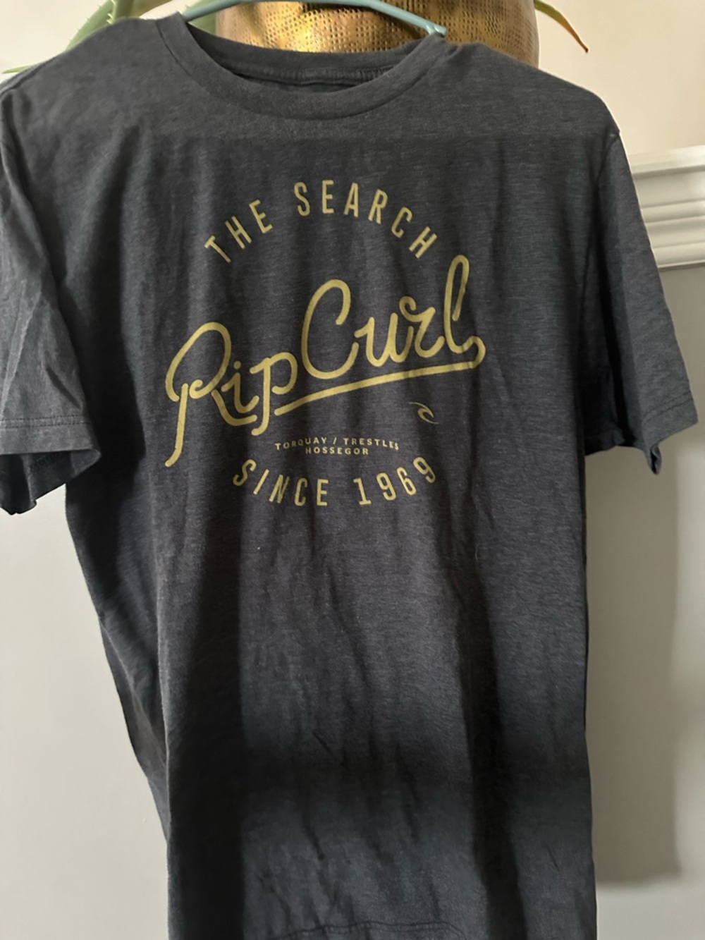 Rip Curl Short Sleeve Graphic Tee in Charcoal with Gold Print